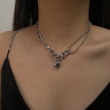 @特价复古爱心吊坠拼接链条项链女冷淡风气质时尚简约锁骨链颈链潮