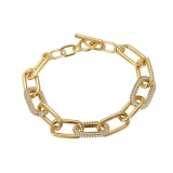 跨境简约时尚环保金属合金镶钻椭圆手链男女日常手链首饰配饰