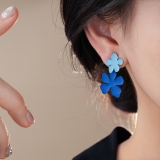 韩国春夏莱克茵蓝花朵耳环设计感小众耳钉少女时尚耳饰轻奢高级感