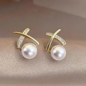 法式复古X字母珍珠耳钉女高级感气质耳环小众气质耳饰潮