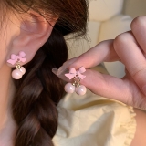 甜美少女心夏季粉色蝴蝶结耳坠超仙小清新森系可爱珍珠耳环女