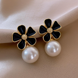 法式复古滴油花朵珍珠耳钉时尚气质轻奢高级感耳饰批发女