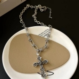 小众设计复古十字架吊坠独特雕花项链朋克风男潮高级感毛衣链批发