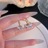 韩版水晶蝴蝶结耳扣高级简约甜美风百搭耳圈潮流时尚耳环批发