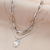 @特价欧美饰品单吊坠几何型复古双层项链女厂家直销批发