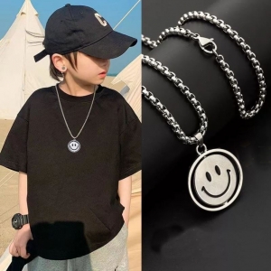 @特价儿童项链潮男女童街舞配饰洋气女孩百搭笑脸吊坠帅气男孩链子