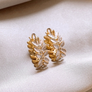 真金电镀锆石麦穗U形耳扣小众设计感耳环轻奢高级感耳饰批发女