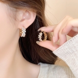 真金电镀锆石麦穗U形耳扣小众设计感耳环轻奢高级感耳饰批发女