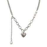 @特价爱心珍珠拼接不掉色项链女春夏甜酷辣妹百搭锁骨链冷淡风颈链