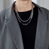@特价潮个性拼接双层项链嘻哈复古冷淡风不色颈链百搭吊坠毛衣链