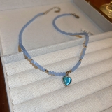 @特价原创baby蓝项链韩国复古几何爱心项链百搭透明串珠项链卫衣链颈链