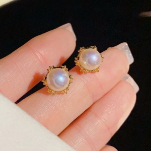 小巧精致复古马贝珍珠锆石耳钉小众设计感高级感时尚耳环