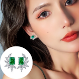 抖音爆款法式轻奢气质满钻高级感耳坠耳环祖母绿冰花耳钉耳饰女款