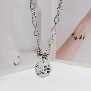 欧美复古圆牌笑脸项链女ins小众设计冷淡风短款微笑锁骨链