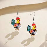 跨境热卖可爱的彩色小鸡亚克力耳环有趣的卡通搞怪动物耳环亚克力