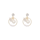 新款时尚潮耳钉耳饰少女甜美珍珠花朵缕空圆圈镶钻耳钉耳饰女