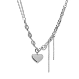 @特价甜酷爱心银色拼接项链女设计感毛衣链配饰小众秋卫衣链ins风