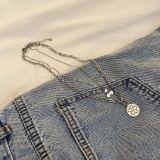 @特价韩国ins几何双层个性樱桃花朵圆牌锁骨链 甜酷风多层项链女