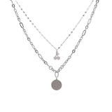 @特价韩国ins几何双层个性樱桃花朵圆牌锁骨链 甜酷风多层项链女