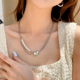 跨境欧美珍珠拼接爱心吊坠锁骨链冷淡风ins嘻哈轻奢个性小众 项链