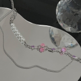 @特价粉色圆球拼接珍珠双层项链女y2k辣妹甜酷高级配饰小众轻奢锁骨链