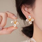 韩国珍珠花朵耳钉时尚甜美优雅耳环小众设计感耳饰女