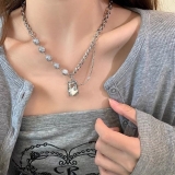 @特价新款潮牌冰裂珠几何宝石项链女ins个性小众设计配饰嘻哈卫衣链