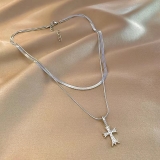 @特价新双层满钻十字架项链女轻奢精致钛钢高级感毛衣链叠戴轻奢卫衣链