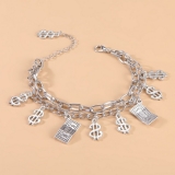 @特价韩国嘻哈双层美金符号手链 多层链条层次感手链ins冷淡风情侣手链