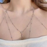 @特价欧美辣妹性感钛钢身体链个性流苏闪钻吊坠项链胸链女饰品