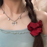 韩国网红气质流苏蝴蝶结项链女气质简约时尚心形锁骨链潮复古爱心