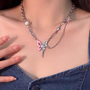 @特价蝴蝶珍珠项链女小众时尚轻奢高级感锁骨链简约百搭配饰简约饰品潮