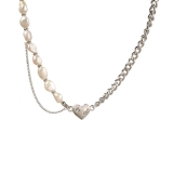 @特价不对称珍珠拼接爱心项链女甜酷风chocker微镶锆石链条锁骨链