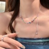 @特价甜美彩色多巴胺项链少女感糖果色串珠流苏锁骨链小众温柔甜酷项饰