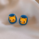 韩国卡通小猫咪椭圆形耳钉时尚个性童趣设计耳环可爱甜美百搭耳饰
