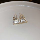 韩版精致耳钉气质简约小巧茶色水晶耳环耳高级感时尚饰品