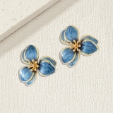 欧美跨境希音爆款春夏彩色滴油花朵耳钉简约设计感双层花瓣耳环女