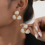 欧美跨境希音爆款春夏彩色滴油花朵耳钉简约设计感双层花瓣耳环女