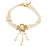 法式复古宫廷风气质珍珠流苏锁骨链优雅椭圆珍珠流苏项链镶钻项饰