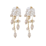 白色立体绣球花流苏水晶吊坠耳钉精致小香风轻奢宴会独特耳饰小众