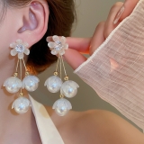 韩国锆石亚克力花朵珍珠耳环时尚超仙耳钉高级感法式百搭耳饰批发