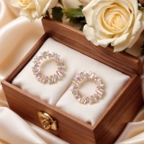 欧美夸张创意几何形合金镶钻太阳花耳环个性百搭圆形彩钻耳坠女