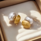 小众设计感拉丝双面耳环气质前后珍珠耳饰耳钉2025年新款复古高级