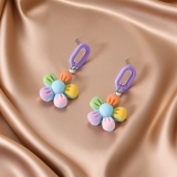 2025新款糖果色花朵耳环日韩时尚甜美耳坠亚克力3D可爱耳饰批发