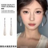 珍珠水滴耳环长款耳坠耳夹高级感旗袍配饰新中式国风耳饰女