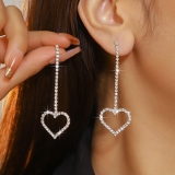 欧美高级感闪亮水钻长款爱心耳坠耳环女奢华几何镂空耳钉耳饰
