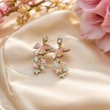 清冷感花朵耳环女耳夹温柔甜美樱花粉色油画风耳钉法式气质耳饰