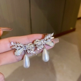 韩国蝴蝶结水滴珍珠银针耳钉韩国高级轻奢气质甜美耳环女批发