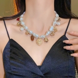 新款潮流个性珍珠多元素吊坠项链时尚夸张风格首饰跨境批发