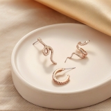 欧美跨境ins风复古蛇耳钉耳骨夹耳夹套装女时尚简约耳环三件套